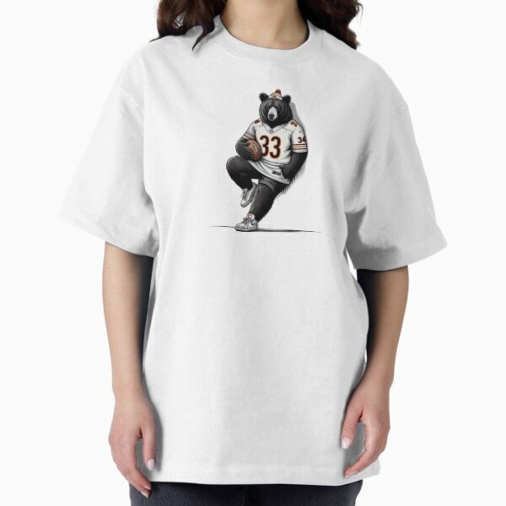 Black Bear Wearing A Chicago Bears Football Jersey T-Shirt